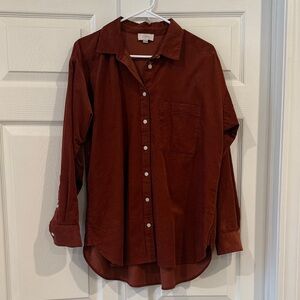 LOFT Deep Red Casual Button Down Shirt